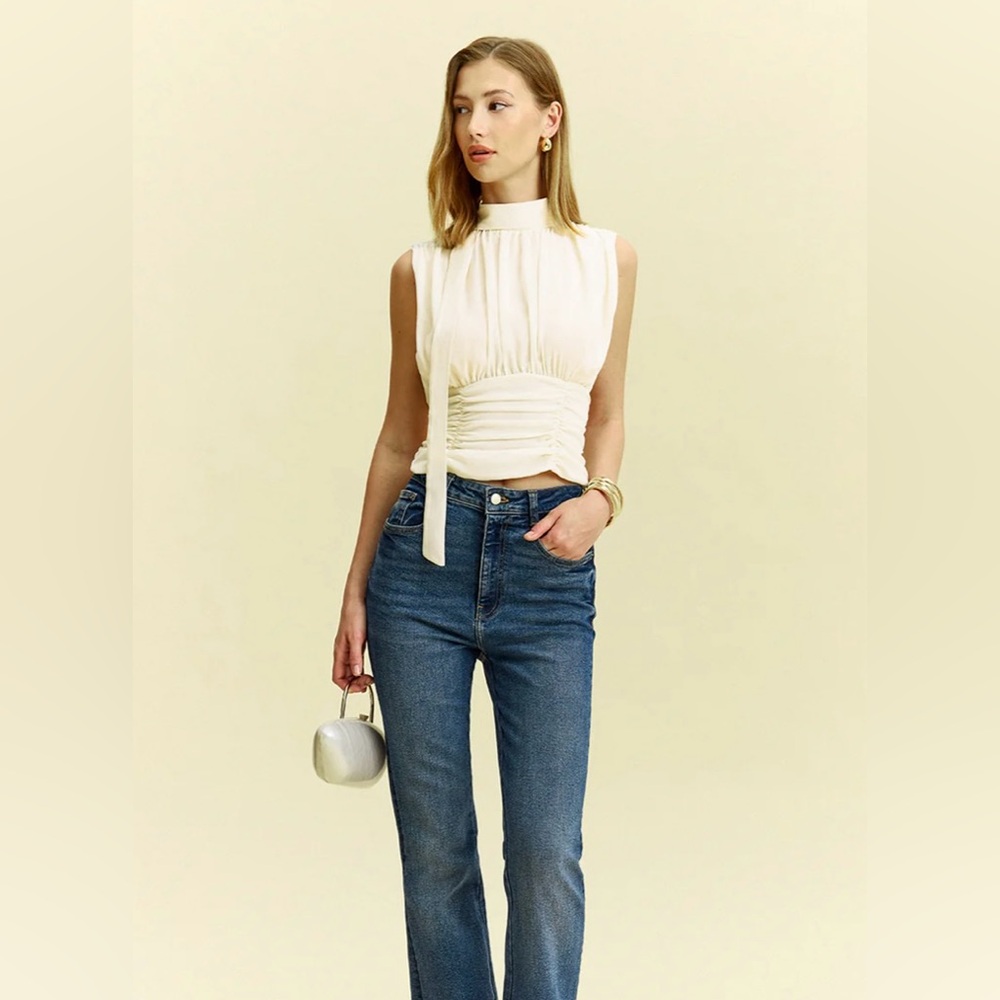NWT Ivory Pleated Blouse - Picture 9 of 9